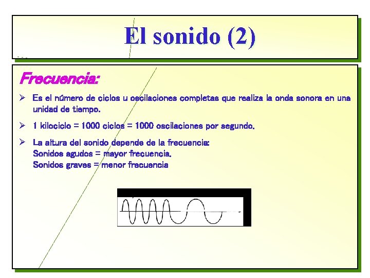 El sonido (2) Frecuencia: Ø Es el número de ciclos u oscilaciones completas que