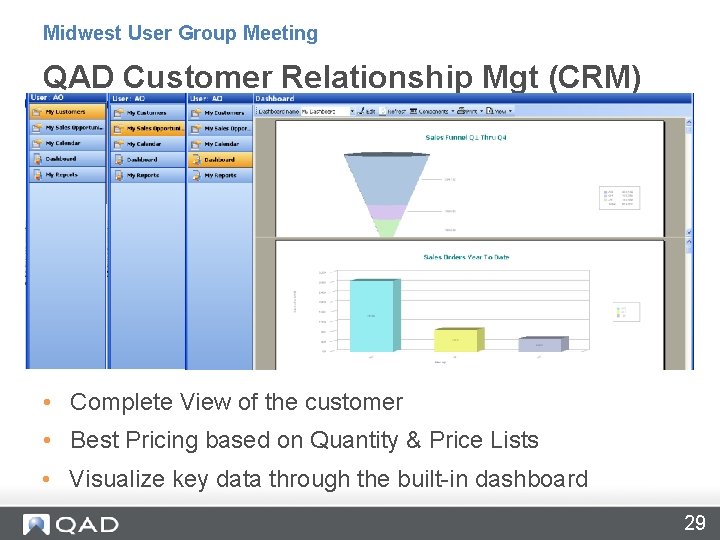 Midwest User Group Meeting QAD Customer Relationship Mgt (CRM) • Complete View of the