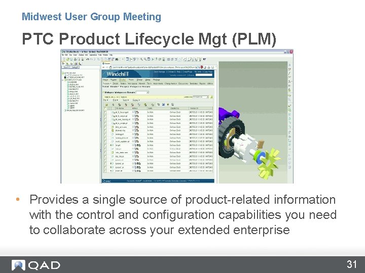 Midwest User Group Meeting PTC Product Lifecycle Mgt (PLM) • Provides a single source