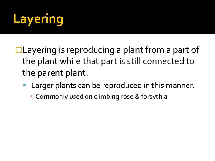 Layering �Layering is reproducing a plant from a part of the plant while that