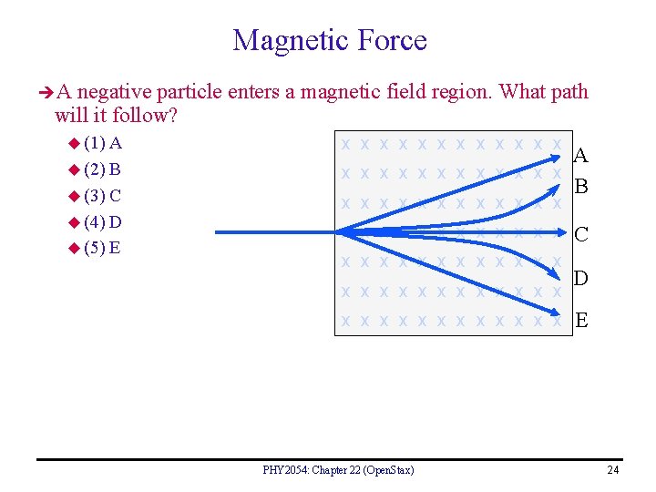 Magnetic Force A negative particle enters a magnetic field region. What path will it