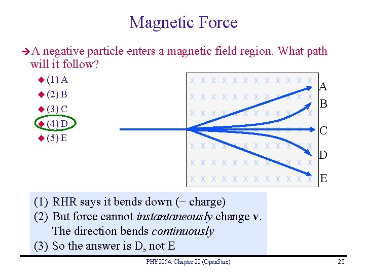 Magnetic Force A negative particle enters a magnetic field region. What path will it