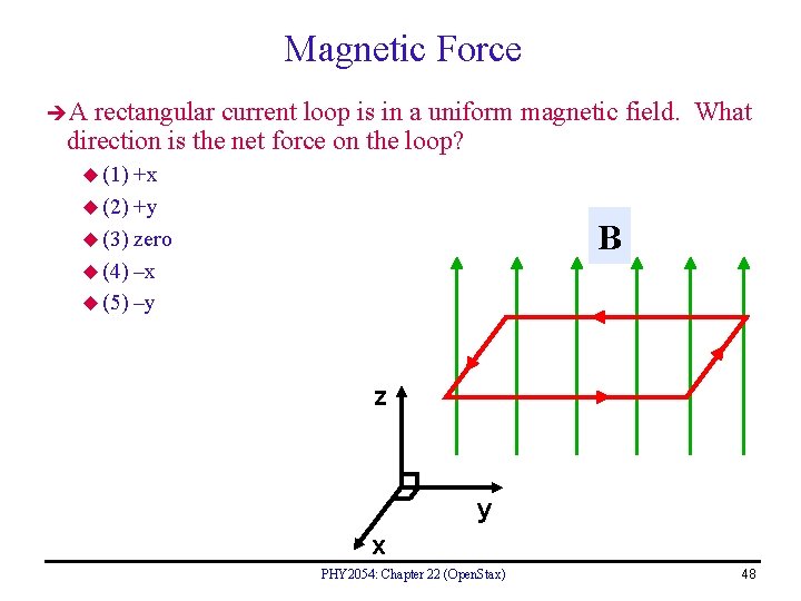 Magnetic Force A rectangular current loop is in a uniform magnetic field. What direction