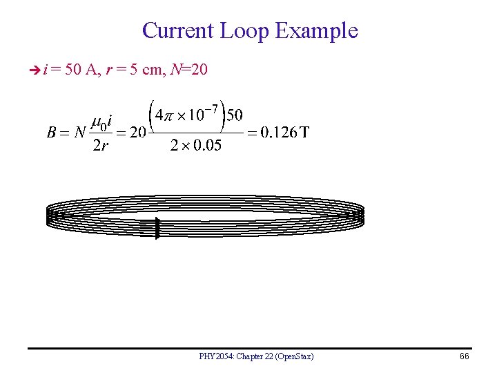 Current Loop Example i = 50 A, r = 5 cm, N=20 PHY 2054: