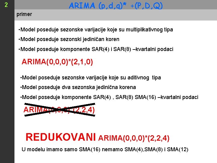 ARIMA (p, d, q)* +(P, D, Q) 2 primer • Model poseduje sezonske varijacije