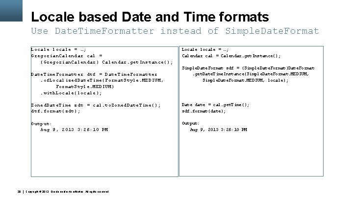 Locale based Date and Time formats Use Date. Time. Formatter instead of Simple. Date.