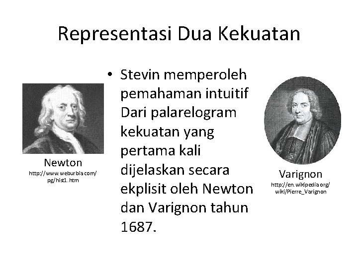 Representasi Dua Kekuatan Newton http: //www. weburbia. com/ pg/hist 1. htm • Stevin memperoleh