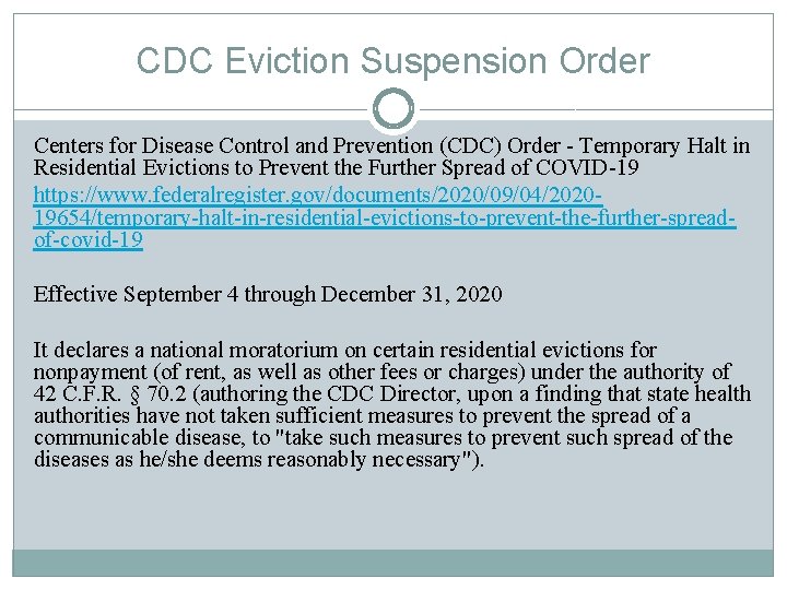 CDC Eviction Suspension Order Centers for Disease Control and Prevention (CDC) Order - Temporary