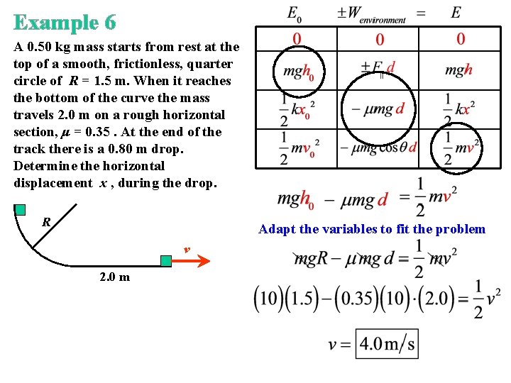 Example 6 A 0. 50 kg mass starts from rest at the top of