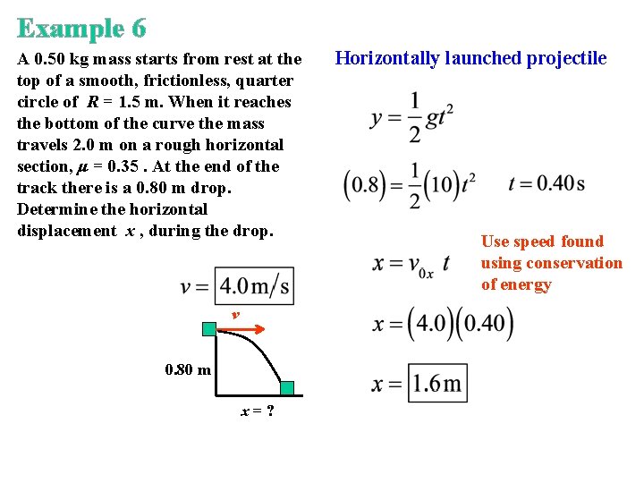 Example 6 A 0. 50 kg mass starts from rest at the top of