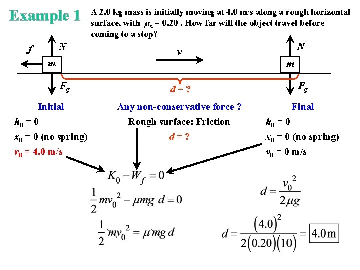 Example 1 N f m Fg Initial h 0 = 0 x 0 =