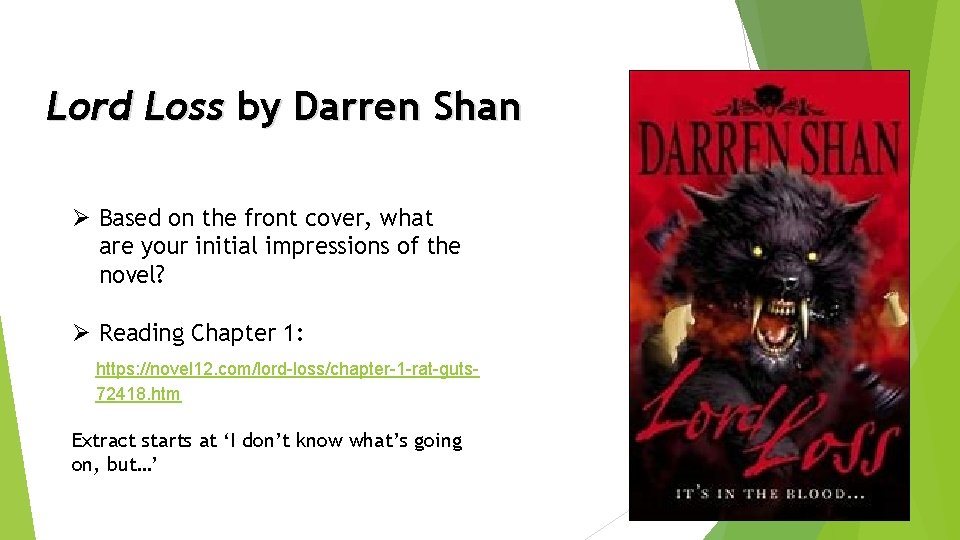 Lord Loss by Darren Shan Ø Based on the front cover, what are your