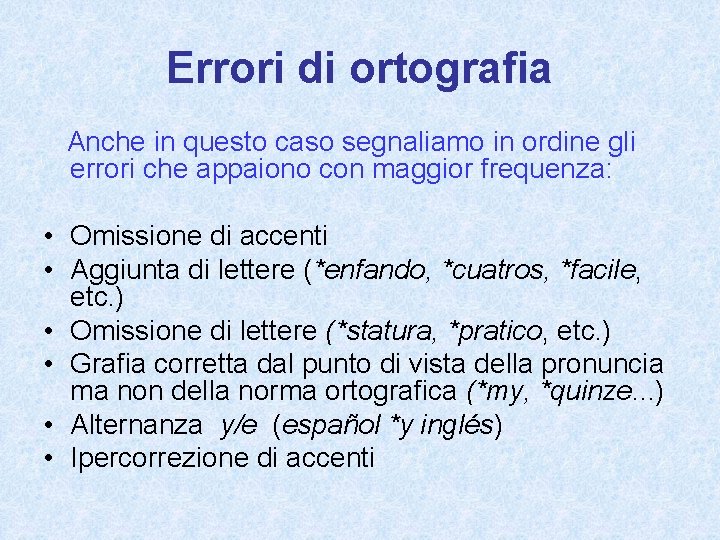 Errori di ortografia Anche in questo caso segnaliamo in ordine gli errori che appaiono