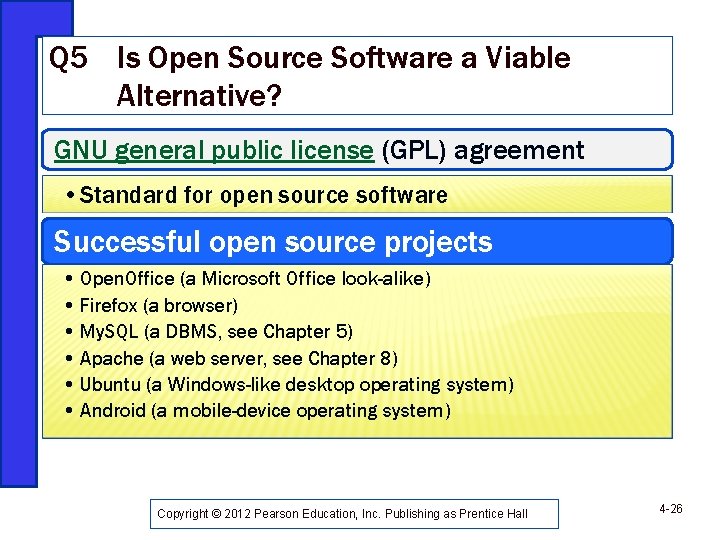 Q 5 Is Open Source Software a Viable Alternative? GNU general public license (GPL)