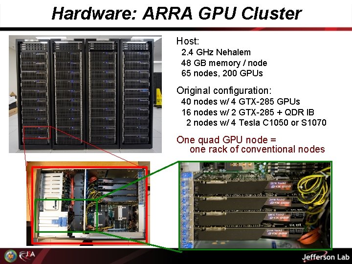 Hardware: ARRA GPU Cluster Host: 2. 4 GHz Nehalem 48 GB memory / node
