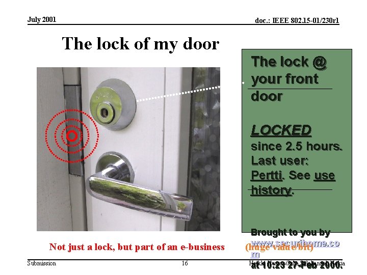 July 2001 doc. : IEEE 802. 15 -01/230 r 1 The lock of my