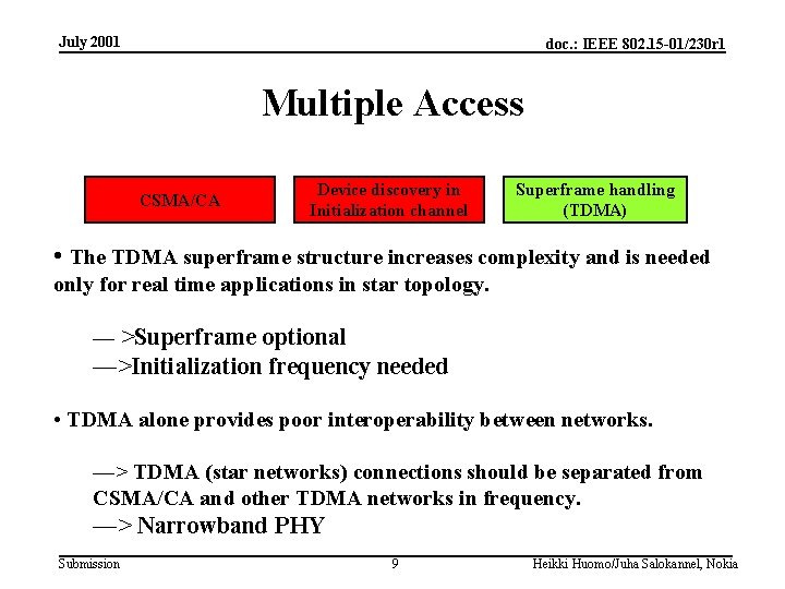 July 2001 doc. : IEEE 802. 15 -01/230 r 1 Multiple Access CSMA/CA Device