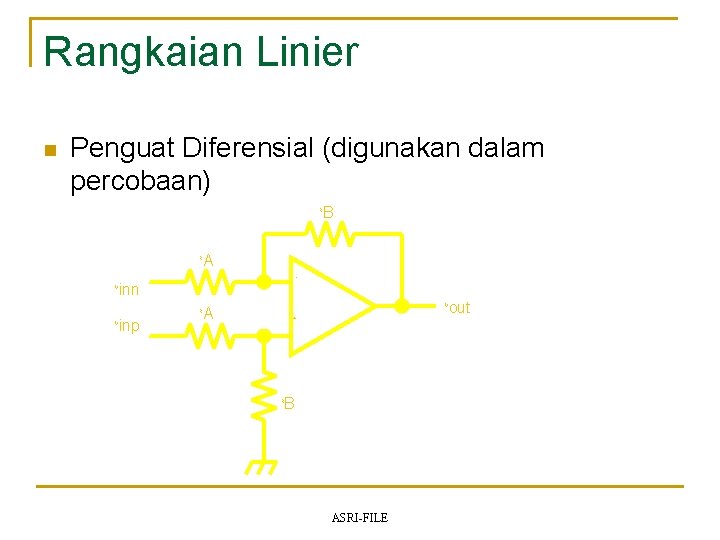 Rangkaian Linier n Penguat Diferensial (digunakan dalam percobaan) R R B A - V