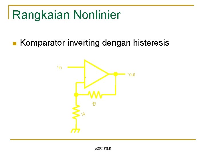 Rangkaian Nonlinier n Komparator inverting dengan histeresis V in - V + R R