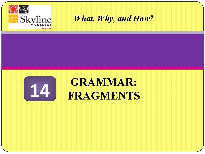 What, Why, and How? 14 GRAMMAR: FRAGMENTS 