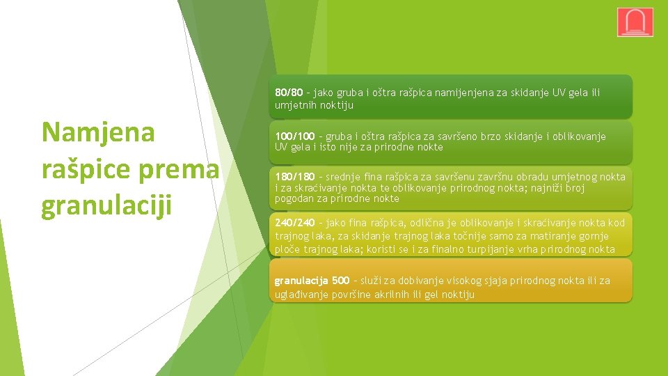80/80 - jako gruba i oštra rašpica namijenjena za skidanje UV gela ili umjetnih