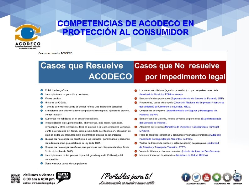 COMPETENCIAS DE ACODECO EN PROTECCIÓN AL CONSUMIDOR 7 