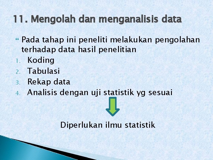 11. Mengolah dan menganalisis data Pada tahap ini peneliti melakukan pengolahan terhadap data hasil