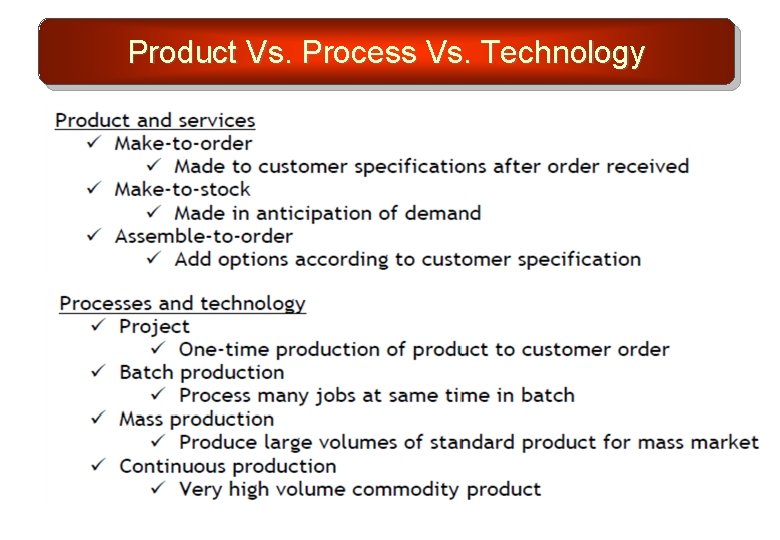 Product Vs. Process Vs. Technology 