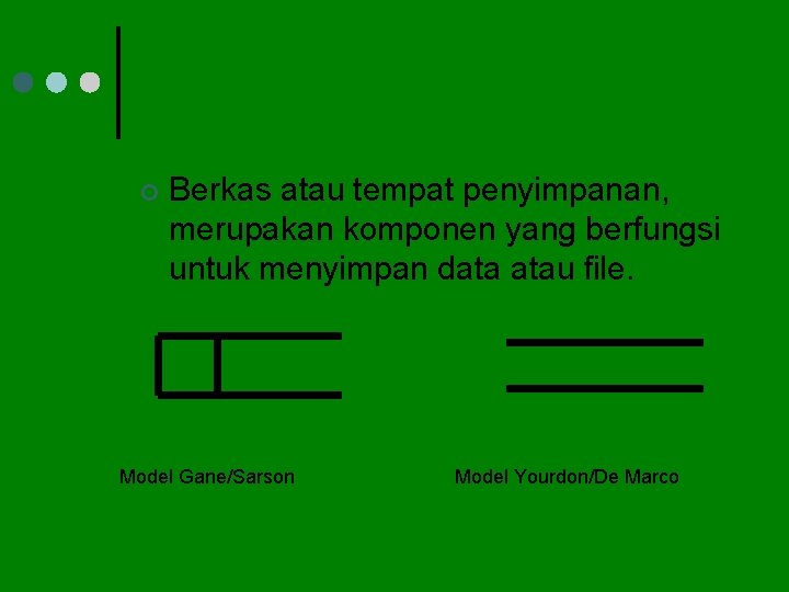 ¢ Berkas atau tempat penyimpanan, merupakan komponen yang berfungsi untuk menyimpan data atau file.