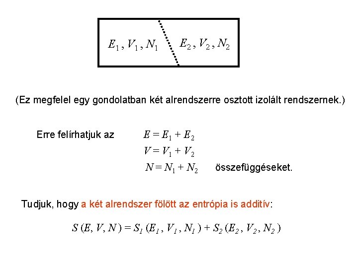 Mikrokanonikus entrópia 1 E 1 , V 1 , N 1 E 2 ,