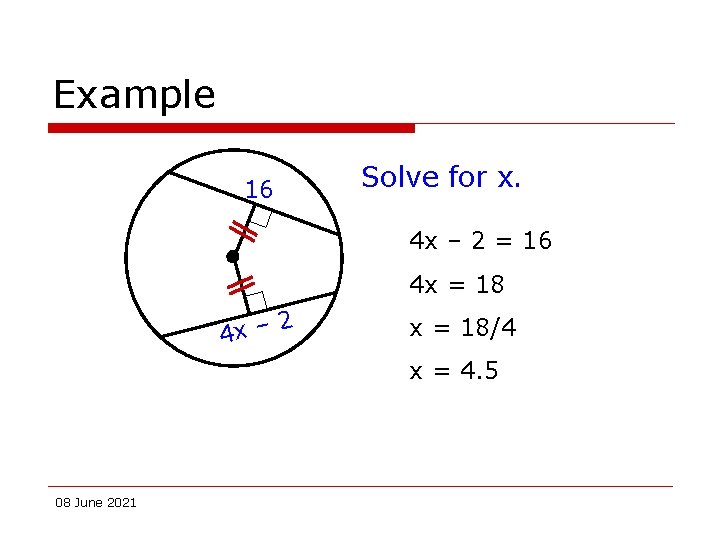 Example 16 Solve for x. 4 x – 2 = 16 4 x =