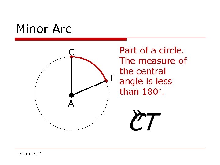 Minor Arc C A 08 June 2021 Part of a circle. The measure of