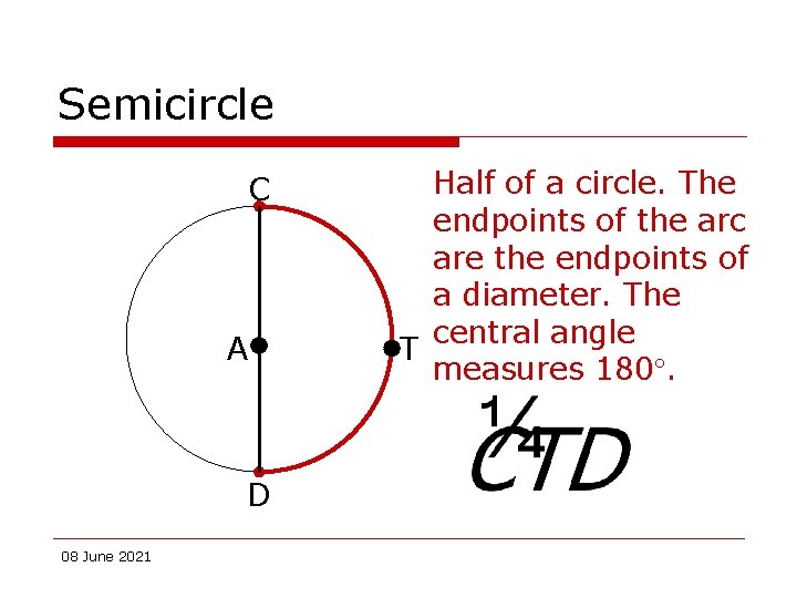 Semicircle C A D 08 June 2021 Half of a circle. The endpoints of