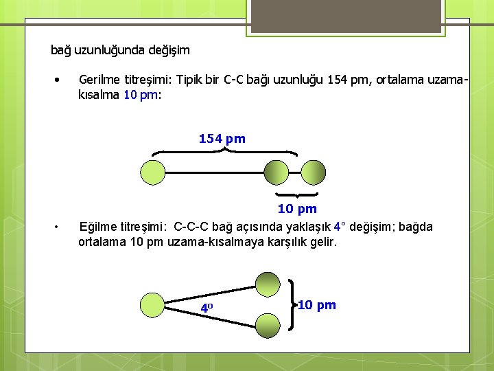 bağ uzunluğunda değişim • Gerilme titreşimi: Tipik bir C-C bağı uzunluğu 154 pm, ortalama