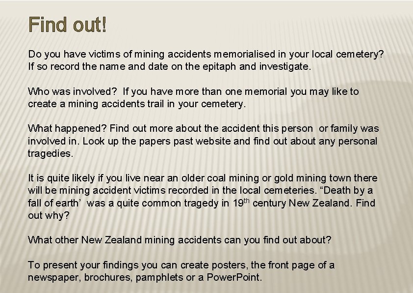 Find out! Do you have victims of mining accidents memorialised in your local cemetery?