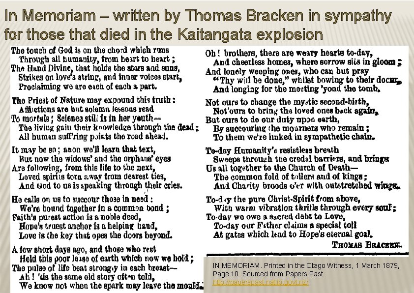 In Memoriam – written by Thomas Bracken in sympathy for those that died in