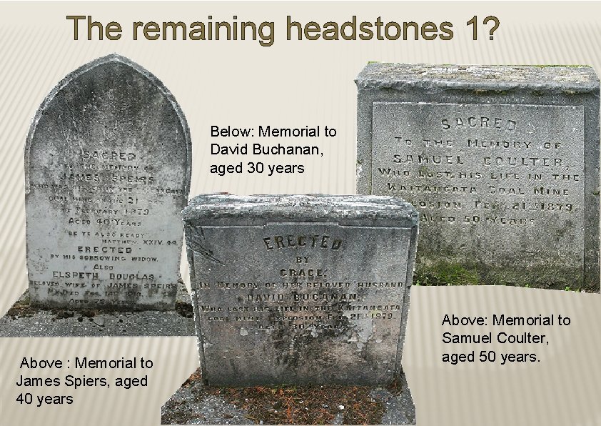 The remaining headstones 1? Below: Memorial to David Buchanan, aged 30 years Above :