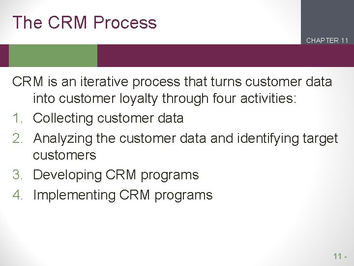 The CRM Process CHAPTER 11 2 1 CRM is an iterative process that turns