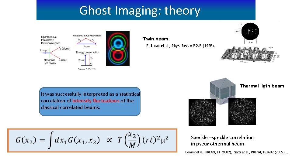 Ghost Imaging: theory Twin beam Pittman et al. , Phys. Rev. A 52, 5 Ghost Imaging: theory Twin beam Pittman et al. , Phys. Rev. A 52, 5