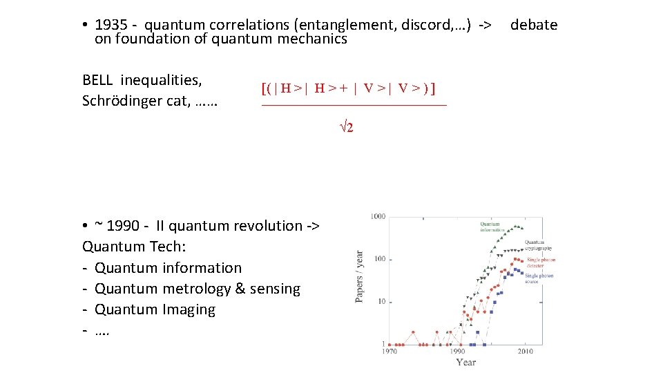 • 1935 - quantum correlations (entanglement, discord, …) -> on foundation of quantum • 1935 - quantum correlations (entanglement, discord, …) -> on foundation of quantum