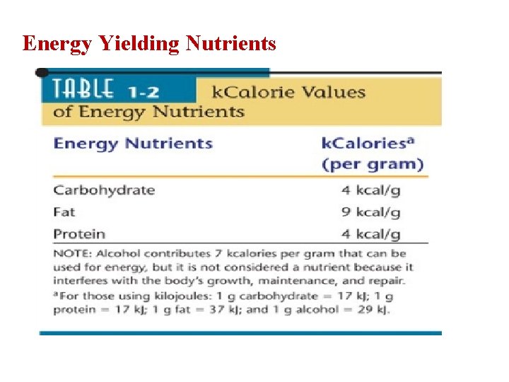 Energy Yielding Nutrients 