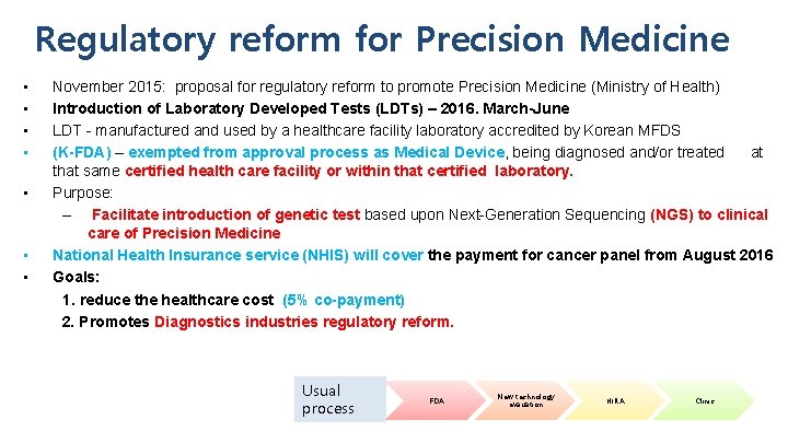 Regulatory reform for Precision Medicine • • November 2015: proposal for regulatory reform to