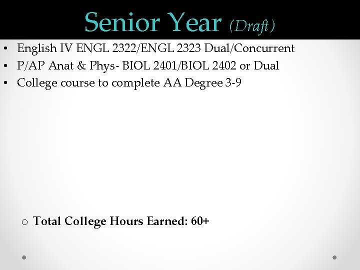 Senior Year (Draft) • English IV ENGL 2322/ENGL 2323 Dual/Concurrent • P/AP Anat &