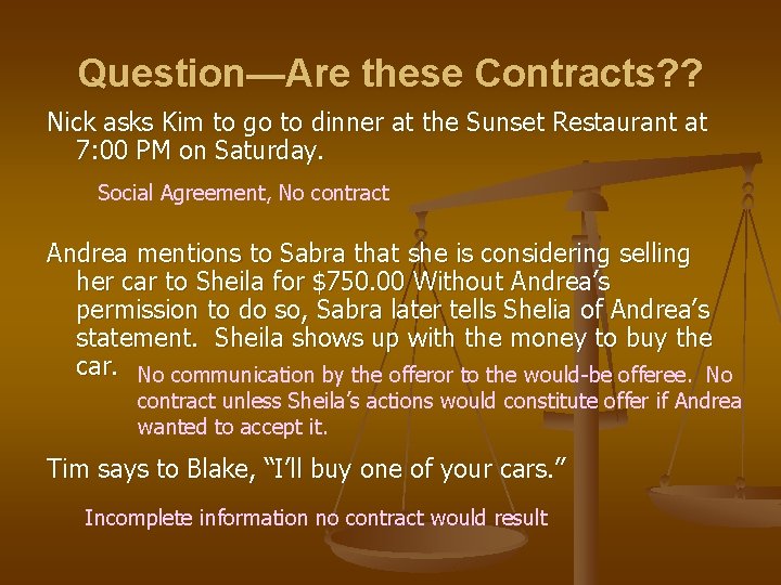 Question—Are these Contracts? ? Nick asks Kim to go to dinner at the Sunset