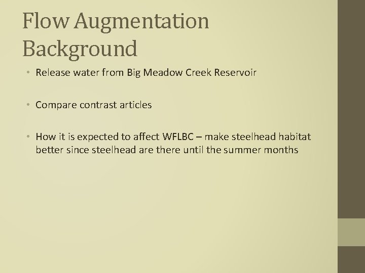 Influences of flow augmentation on steelhead trout habitat