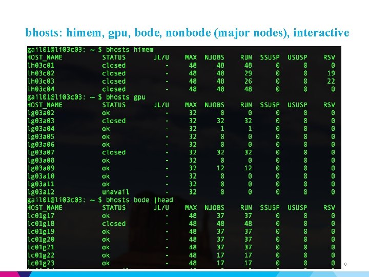 bhosts: himem, gpu, bode, nonbode (major nodes), interactive 6 