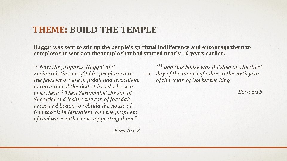 THEME: BUILD THE TEMPLE Haggai was sent to stir up the people’s spiritual indifference THEME: BUILD THE TEMPLE Haggai was sent to stir up the people’s spiritual indifference