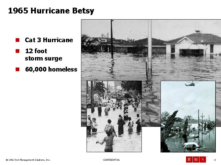 1965 Hurricane Betsy n Cat 3 Hurricane n 12 foot storm surge n 60,