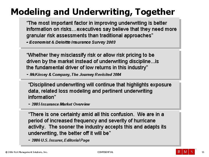 Modeling and Underwriting, Together “The most important factor in improving underwriting is better information