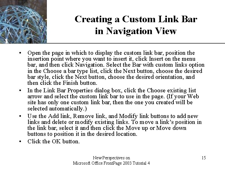 XP Creating a Custom Link Bar in Navigation View • Open the page in